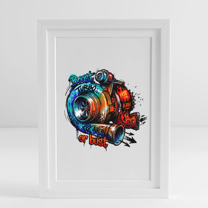 Turbo-Boost oder Bust Gerahmtes Poster (27 × 37 cm)