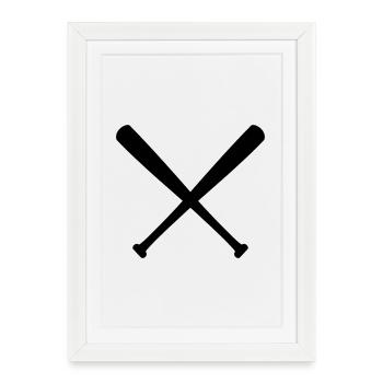 Bats de baseball croisés - Affiche encadrée (27 × 37 cm) - blanc - Devant