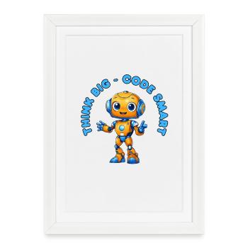 Roboter - Think big, Code Smart  - Gerahmtes Poster (27 × 37 cm) - Weiß - Vorne