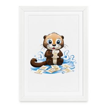 Loutre avec cartes de recettes culinaires - Affiche encadrée (27 × 37 cm) - blanc - Devant