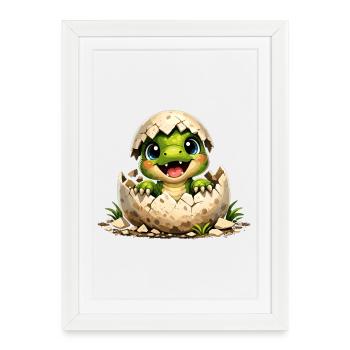 Cute baby dinosaur hatches from the egg - Framed poster (27 × 37 cm) - white - Front