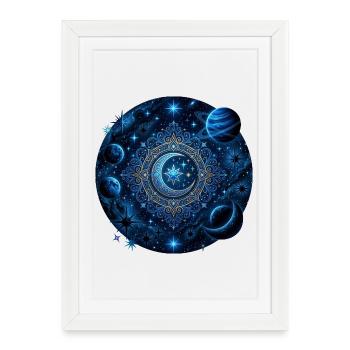 Planètes spatiales Galaxies Étoiles Lunes - Affiche encadrée (27 × 37 cm) - blanc - Devant