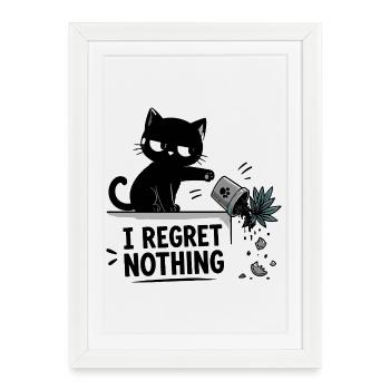 Je ne regrette rien drôle Chat noir qui s’écrase - Affiche encadrée (27 × 37 cm) - blanc - Devant