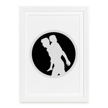 Silhouette père-enfant marchant famille Amour de père - Affiche encadrée (27 × 37 cm) - blanc - Devant