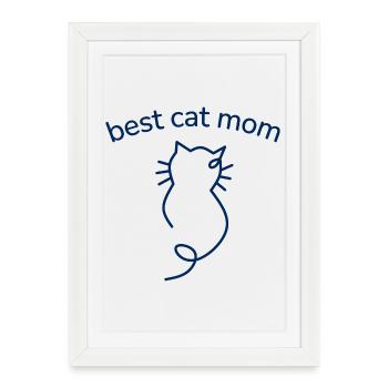 Meilleure maman de chat minimaliste Silhouette - Affiche encadrée (27 × 37 cm) - blanc - Devant
