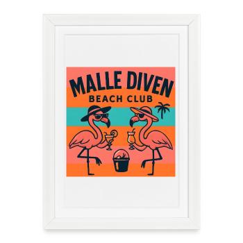 Malle Diven Beach Club Flamingo Mallorca Party - Affiche encadrée (27 × 37 cm) - blanc - Devant