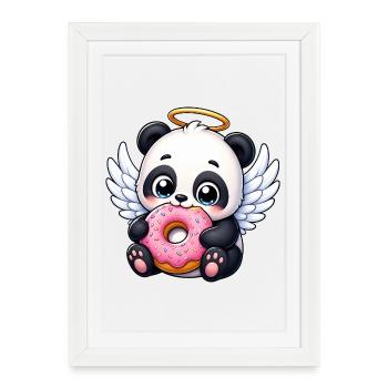 Cute Panda Angel with Wings and Donut Cartoon - Framed poster (27 × 37 cm) - white - Front