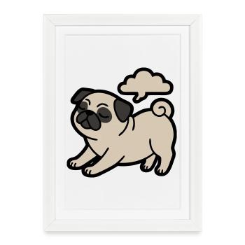 Pug dog qui pète, drôle - Affiche encadrée (27 × 37 cm) - blanc - Devant