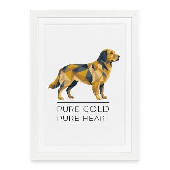 Golden Retriever Low-Poly - Or pur, cœur pur - Affiche encadrée (27 × 37 cm) - blanc - Devant