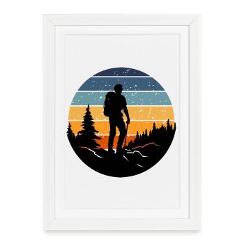 Hiker silhouette reclining retro forest - Framed poster (27 × 37 cm) - white - Front