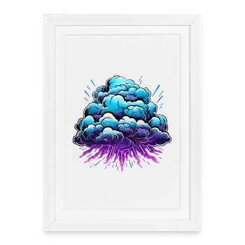 Blue Cloud Pop Explosion de néon - Affiche encadrée (27 × 37 cm) - blanc - Devant