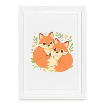 Deux adorables renards blottis dans la forêt - Affiche encadrée (27 × 37 cm) - blanc - Devant