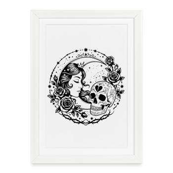 Gothic Moon Goddess Skull Rose Design - Framed poster (27 × 37 cm) - white - Front