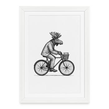 Cycling Moose in Suit - Framed poster (27 × 37 cm) - white - Front