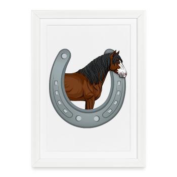La tête du cheval d'Abaco dans un fer à cheval - Affiche encadrée (27 × 37 cm) - blanc - Devant