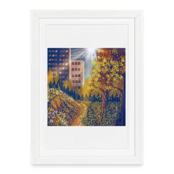 Autumn route between city and park - Framed poster (27 × 37 cm) - white - Front