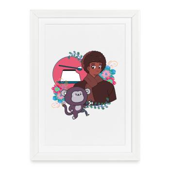 Anime Boy and Soccer Monkey with Prosthetic - Framed poster (27 × 37 cm) - white - Front