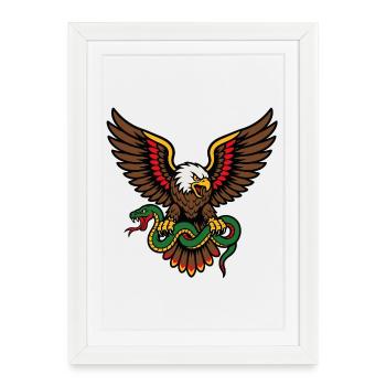 Aigle et serpent style tattoo old school - Affiche encadrée (27 × 37 cm) - blanc - Devant