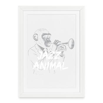Trompette Singe Animal Jazz - Affiche encadrée (27 × 37 cm) - blanc - Devant
