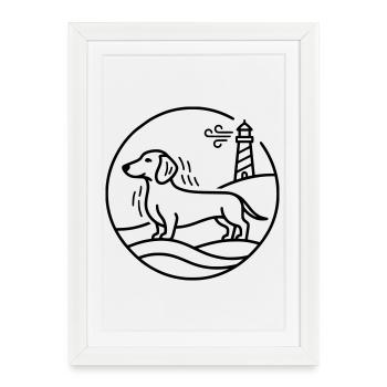 Teckel au lac - Affiche encadrée (27 × 37 cm) - blanc - Devant