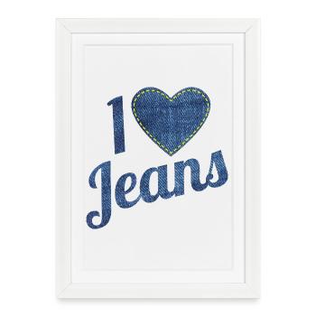 J’adore les jeans vintage design avec le cœur - Affiche encadrée (27 × 37 cm) - blanc - Devant