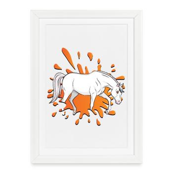 Un dessin style manga d'un cheval Abbayan - Affiche encadrée (27 × 37 cm) - blanc - Devant