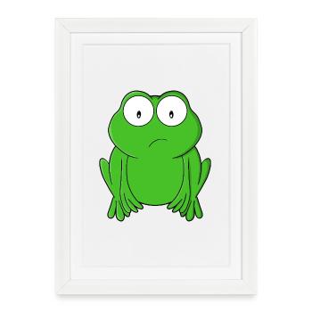 Grenouille émeraude aux yeux écarquillés - Affiche encadrée (27 × 37 cm) - blanc - Devant