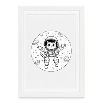Astronaute chat dans l’espace - Affiche encadrée (27 × 37 cm) - blanc - Devant