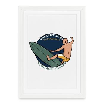 Surf vintage de Margaret River en Australie-Occidentale - Affiche encadrée (27 × 37 cm) - blanc - Devant