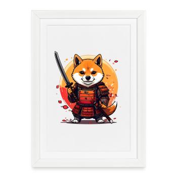 Shiba Inu Samurai dans la conception d’armures - Affiche encadrée (27 × 37 cm) - blanc - Devant