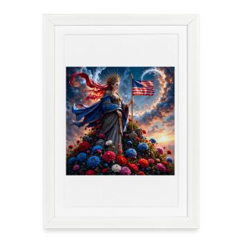 Floral goddess with American flag - Framed poster (27 × 37 cm) - white - Front