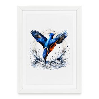 Kingfisher Fishing Bird Design - Framed poster (27 × 37 cm) - white - Front