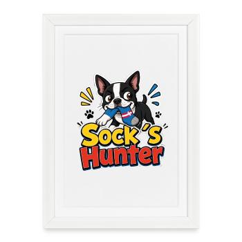 Boston Terrier Sock's Hunter Pup - Framed poster (27 × 37 cm) - white - Front