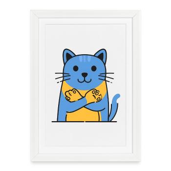 Câlin Chat Câlin Chat Bleu-Orange - Affiche encadrée (27 × 37 cm) - blanc - Devant