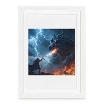 Clash with the Beast – Epic Dragon Fight - Framed poster (27 × 37 cm) - white - Front