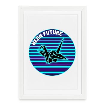 Origami Crane (Retro Neon Cyberpunk) - Framed poster (27 × 37 cm) - white - Front