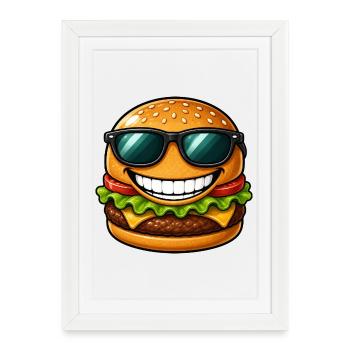 Un cheeseburger cool avec lunettes de soleil été - Affiche encadrée (27 × 37 cm) - blanc - Devant
