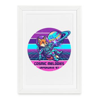 Astronaute Fox Space Retro Vaporwave - Affiche encadrée (27 × 37 cm) - blanc - Devant
