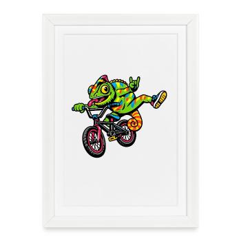 Gecko on BMX: colorful ride - Framed poster (27 × 37 cm) - white - Front