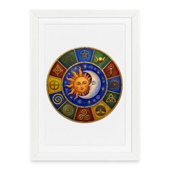 Roue du Soleil, de la Lune et des Étoiles Païens Célestes - Affiche encadrée (27 × 37 cm) - blanc - Devant