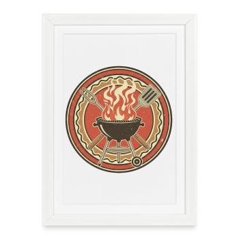 Emblème Retro BBQ Grill Flames - Affiche encadrée (27 × 37 cm) - blanc - Devant