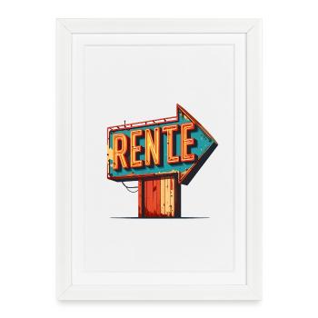 Panneau de flèche néon de pension - Affiche encadrée (27 × 37 cm) - blanc - Devant