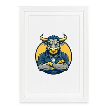 Logo clipart de personnage de personnage de dessin animé mascotte Bull Kawaii - Affiche encadrée (27 × 37 cm) - blanc - Devant