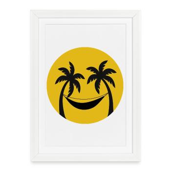 Hamac de palmiers : motif minimaliste de vacances - Affiche encadrée (27 × 37 cm) - blanc - Devant