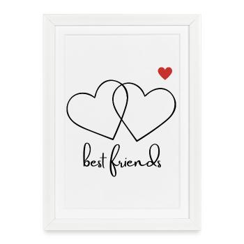Black silhouette with red heart I Best Friends - Framed poster (27 × 37 cm) - white - Front