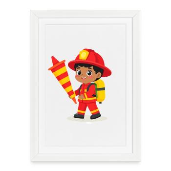 Firefighter with school cone for school enrollment – Kawa - Framed poster (27 × 37 cm) - white - Front