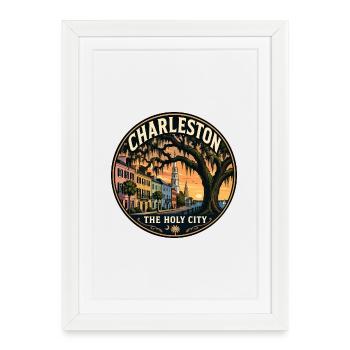 Charleston, l’insigne de voyage vintage de la Ville Sainte - Affiche encadrée (27 × 37 cm) - blanc - Devant