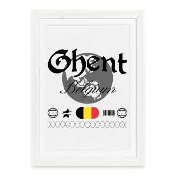 Souvenir de voyage streetwear à Gand en Belgique - Affiche encadrée (27 × 37 cm) - blanc - Devant
