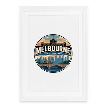 Emblème rétro de voyage rétro du tramway vintage de Melbourne - Affiche encadrée (27 × 37 cm) - blanc - Devant