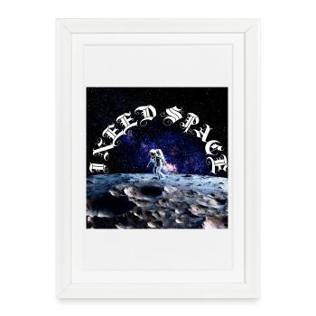 Astronaute sur l’arc lunaire Texte cosmique - Affiche encadrée (27 × 37 cm) - blanc - Devant